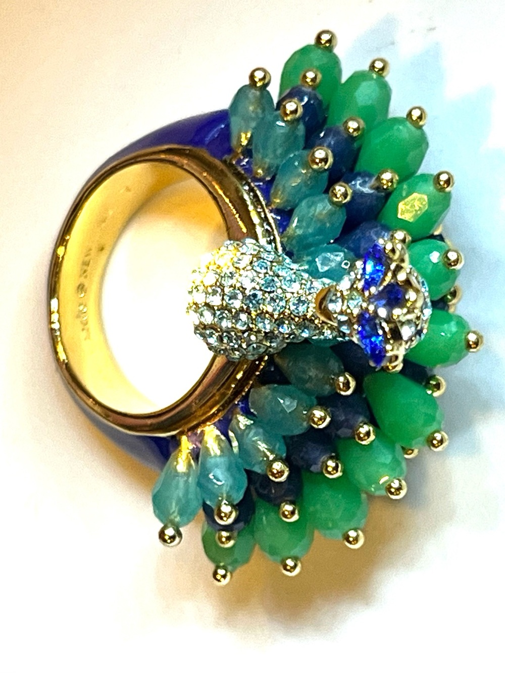 ♠️ Kate Spade Full Plume Peacock Statement Pave Crystals Cocktail Ring - Picture 6 of 12